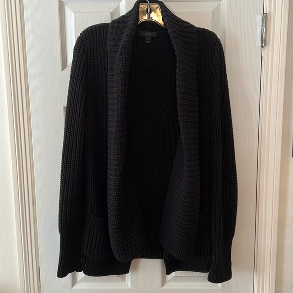 J. Crew Black Rib Stitched Open Front Shawl Cardigan S - Picture 3 of 12
